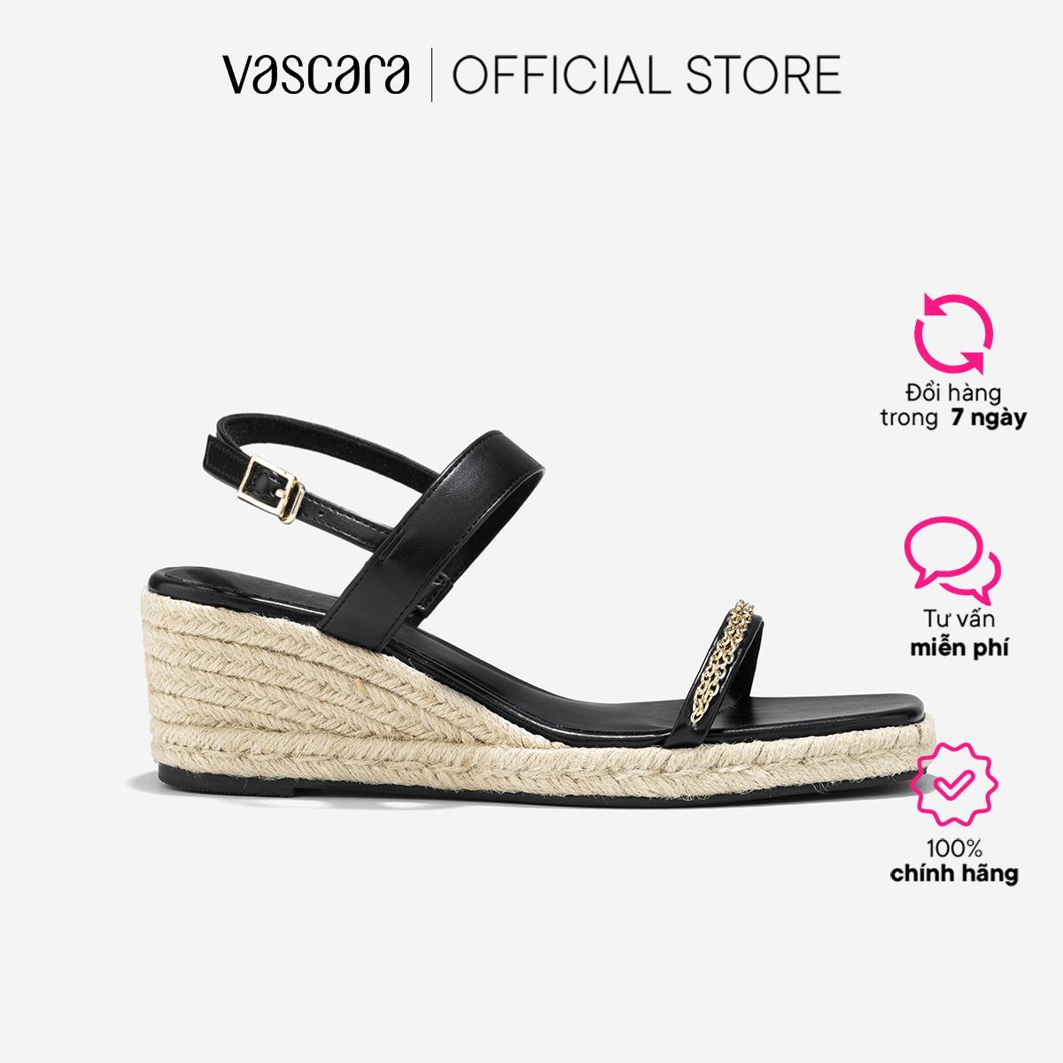 Vascara Giày Sandal Đế Xuồng Phối Cói Nhấn Quai Xích - SDX 0448