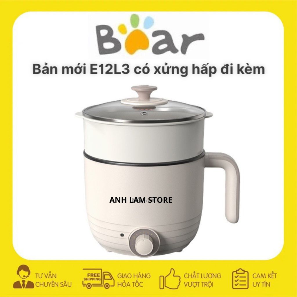 Nồi điện mini đa năng Bear 1.2L (kèm khay hấp) nồi lẩu điện mini, Anh Lam Store - Hàng nhập khẩu