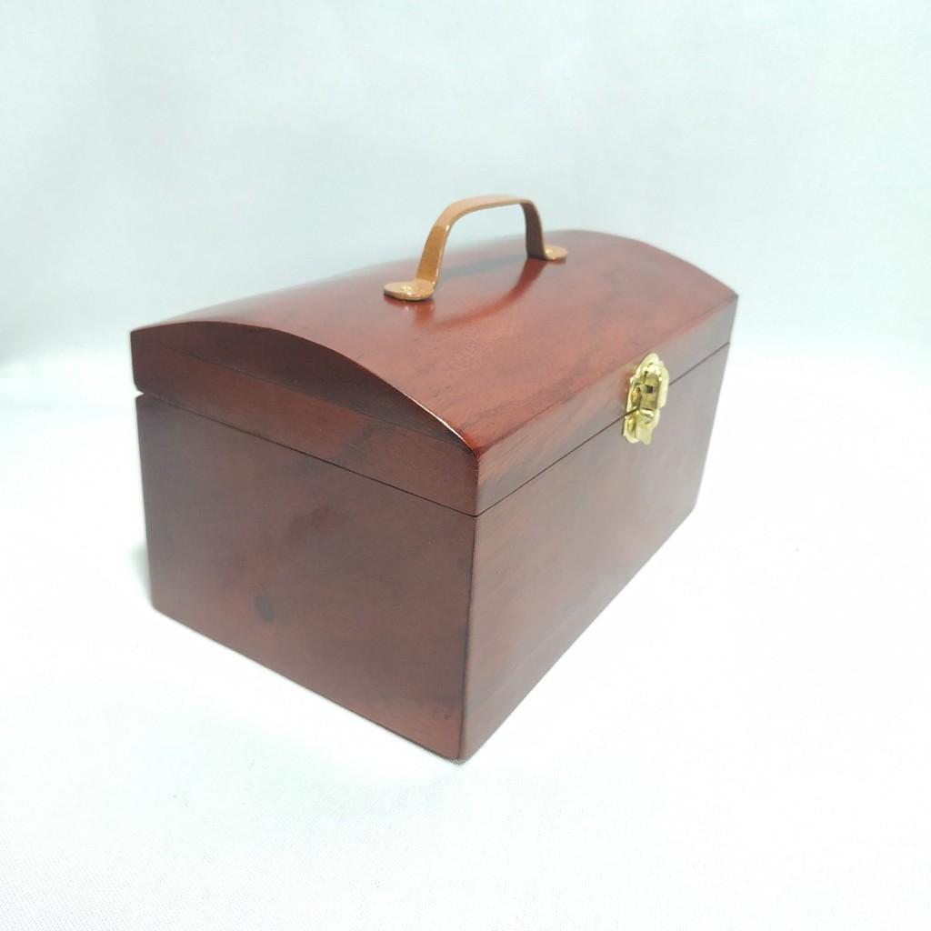 HỘP ĐỰNG CON DẤU, ĐỰNG TRANG SỨC GỖ HƯƠNG NẮP VÒM KHÓA CHỐT VÀNG CÓ QUAI XÁCH