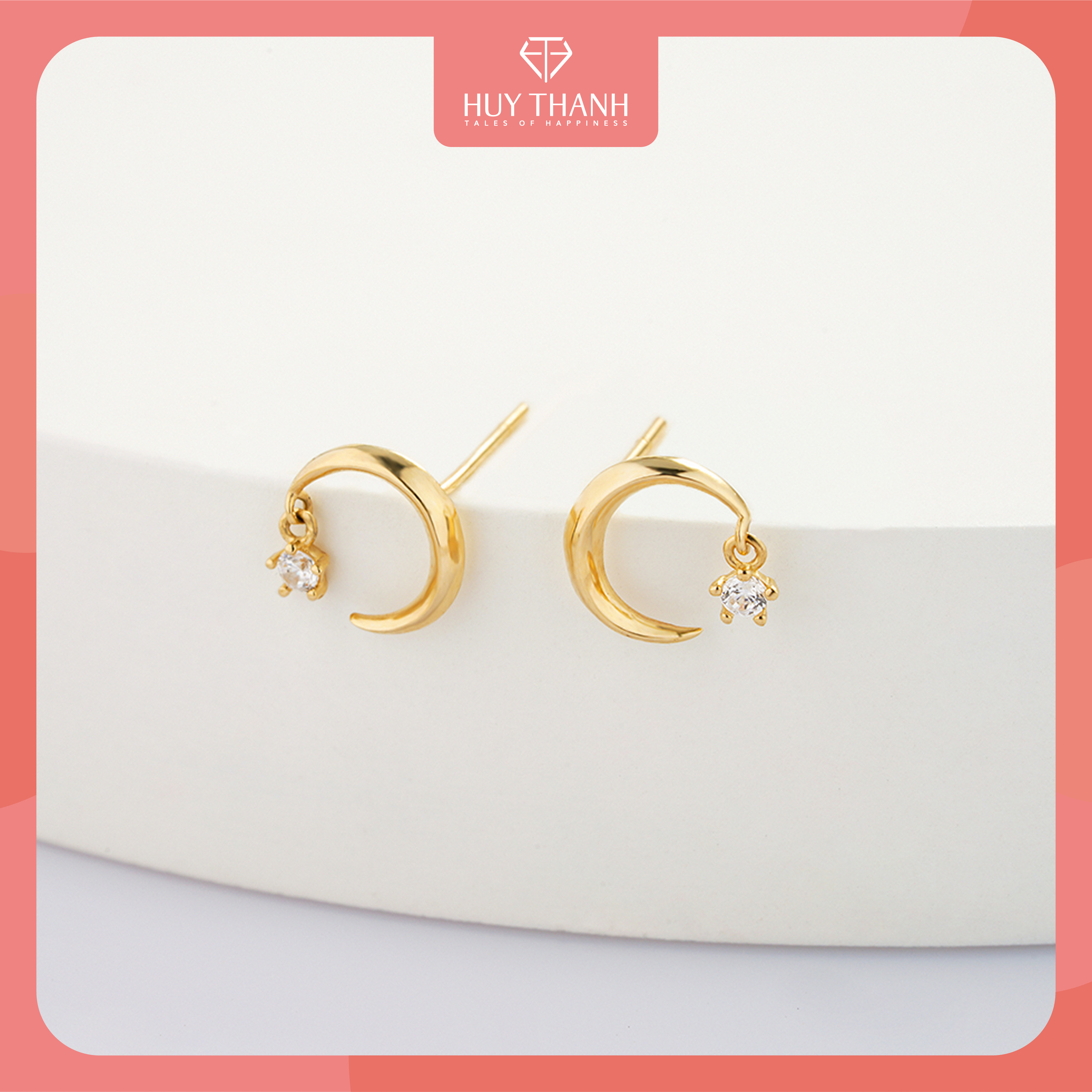 Bông Tai Nữ Vàng 14K BTAM87 Huy Thanh Jewelry