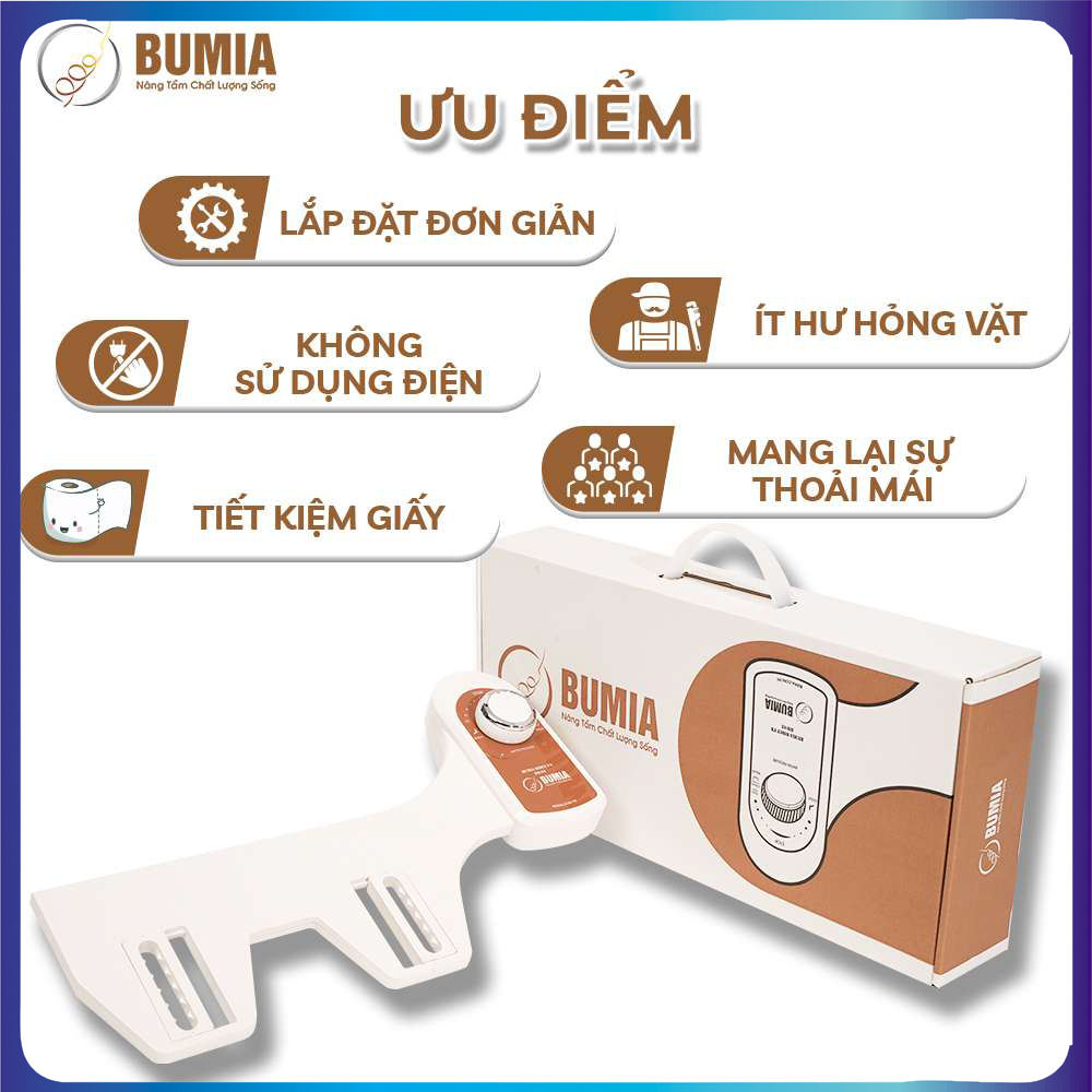 Vòi xịt vệ sinh thông minh gắn bồn cầu Bumia bidet bm02, bảo hành 36 tháng, lắp đặt vào các loại bồn cầu có sẵn tại nhà