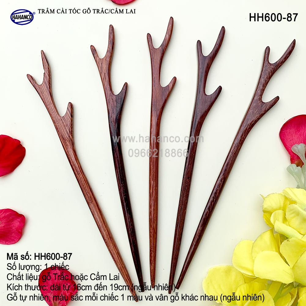 Trâm cài tóc bằng gỗ Cẩm Lai/Trắc HH600 - phong cách cổ trang, điêu khắc sang chảnh HOT TREND cho nữ - HAHANCO