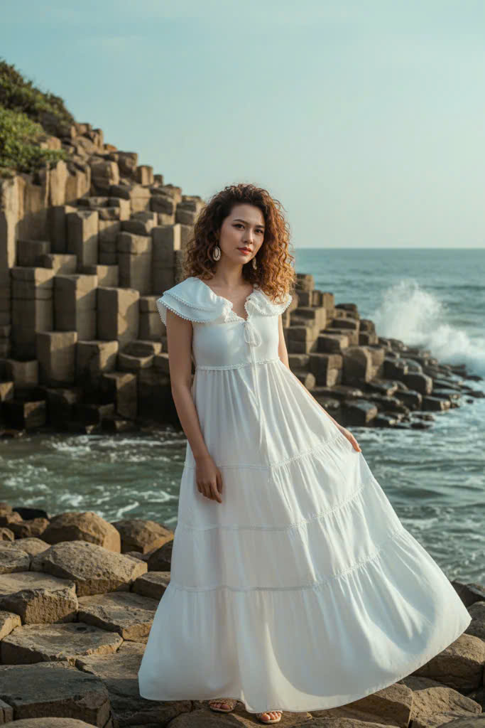 Đầm Maxi Cotton Trắng Thiên Nga Dre175 Thời trang Hity