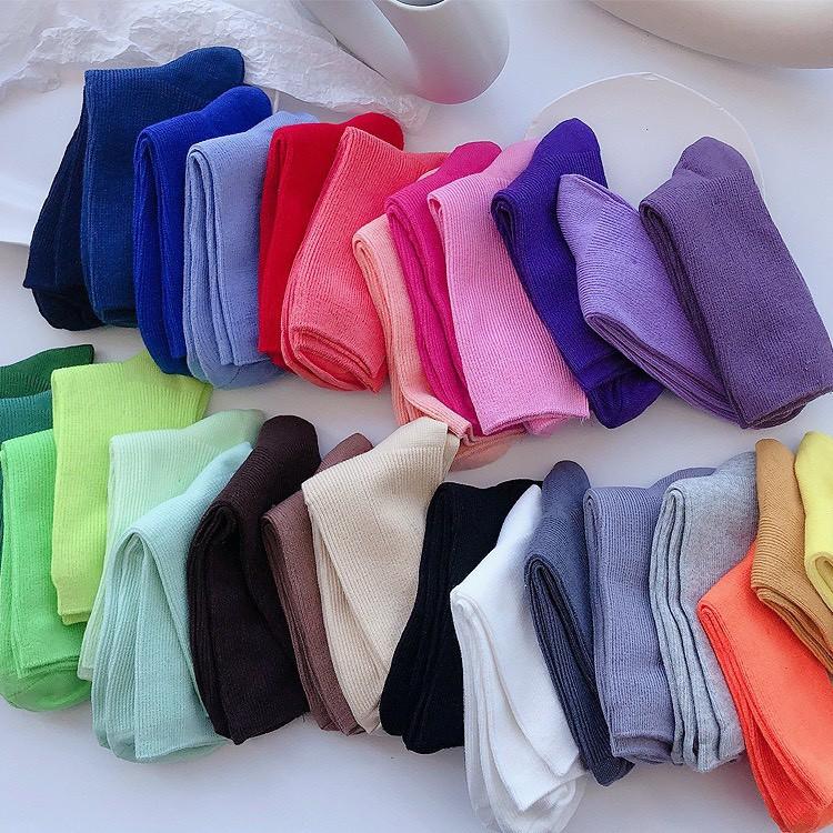 Vớ Trơn Cao Chun Tất Trơn Dài Nhún Style Hàn Quốc Cotton Kháng Khuẩn Freesize Nam Nữ