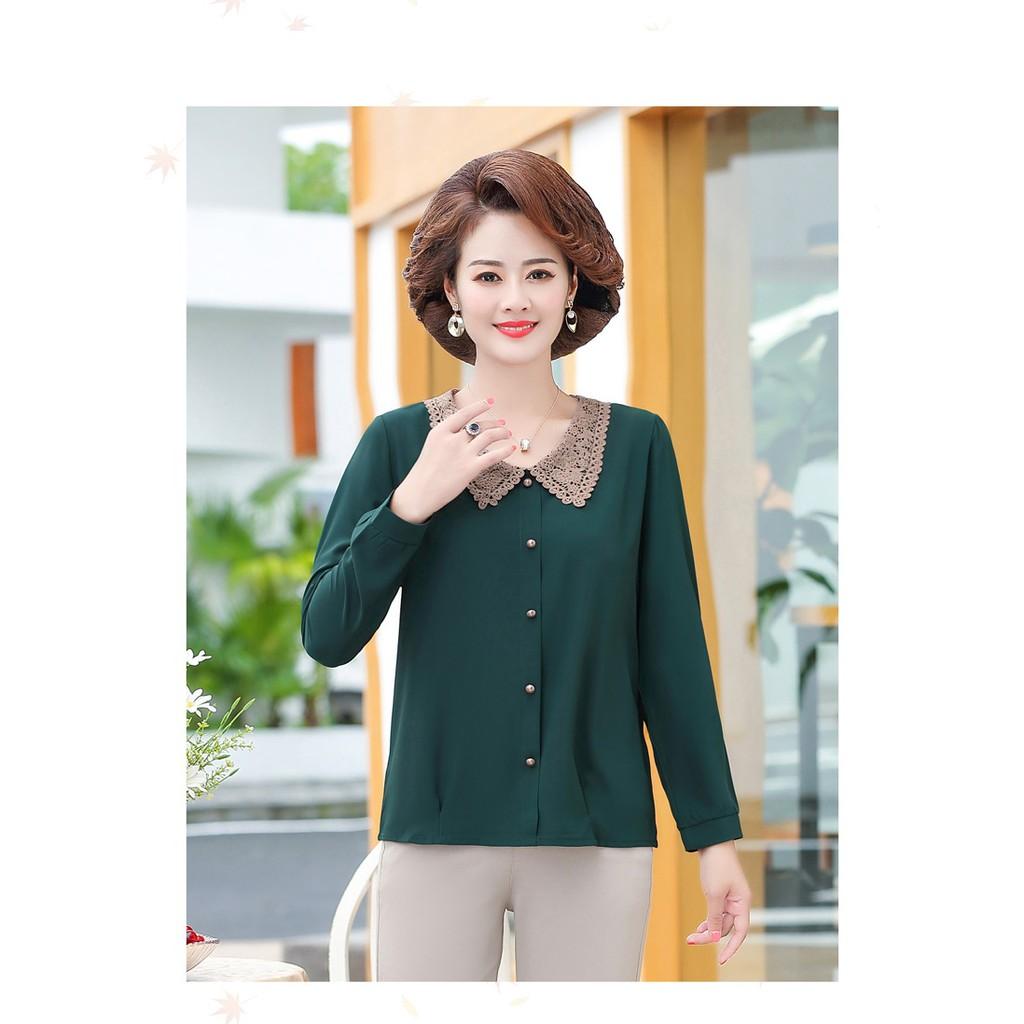 Áo sơ mi nữ trung niên, áo sơ mi ren nâu