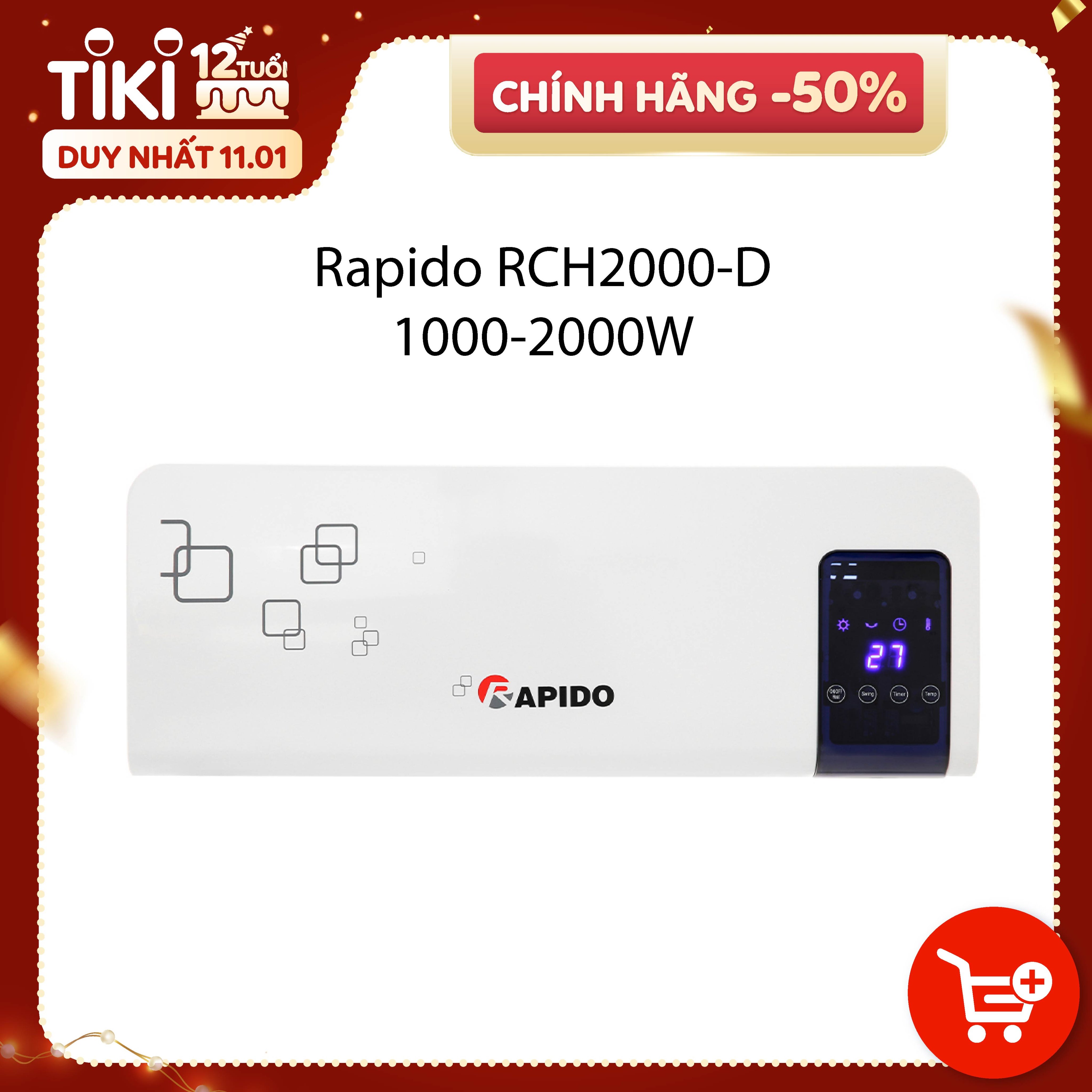 Máy sưởi gốm Ceramic Rapido RCH2000-D (Có điều khiển từ xa) - Hàng chính hãng