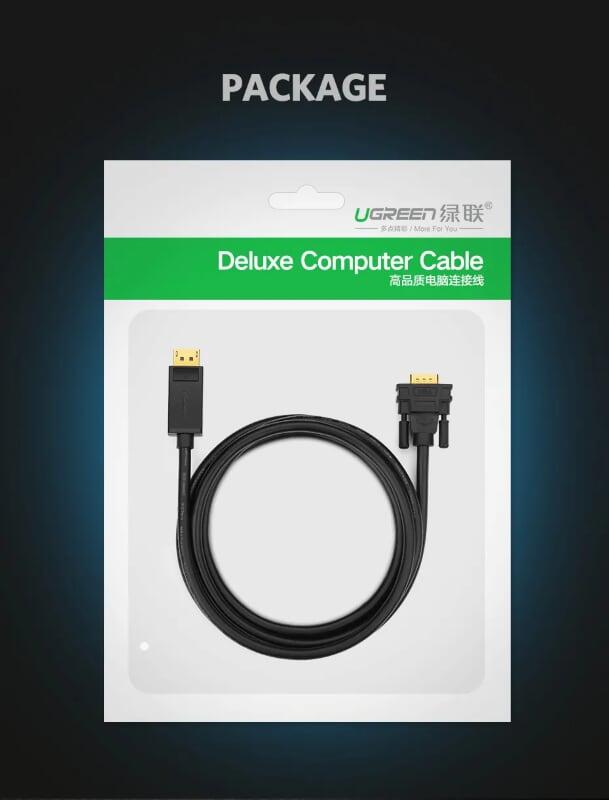 Ugreen UG10247DP105TK 1.5M màu Đen Cáp chuyển đổi DP sang VGA Hỗ trợ độ phân giải Full HD 1080P - HÀNG CHÍNH HÃNG