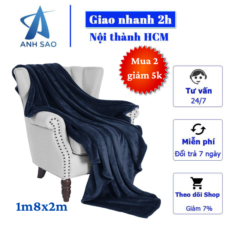 Mền lông cừu xanh dương đậm cao cấp A - 1m8x2m