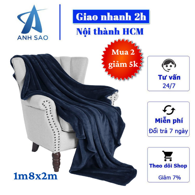 Mền lông cừu xanh dương đậm cao cấp A - 1m8x2m