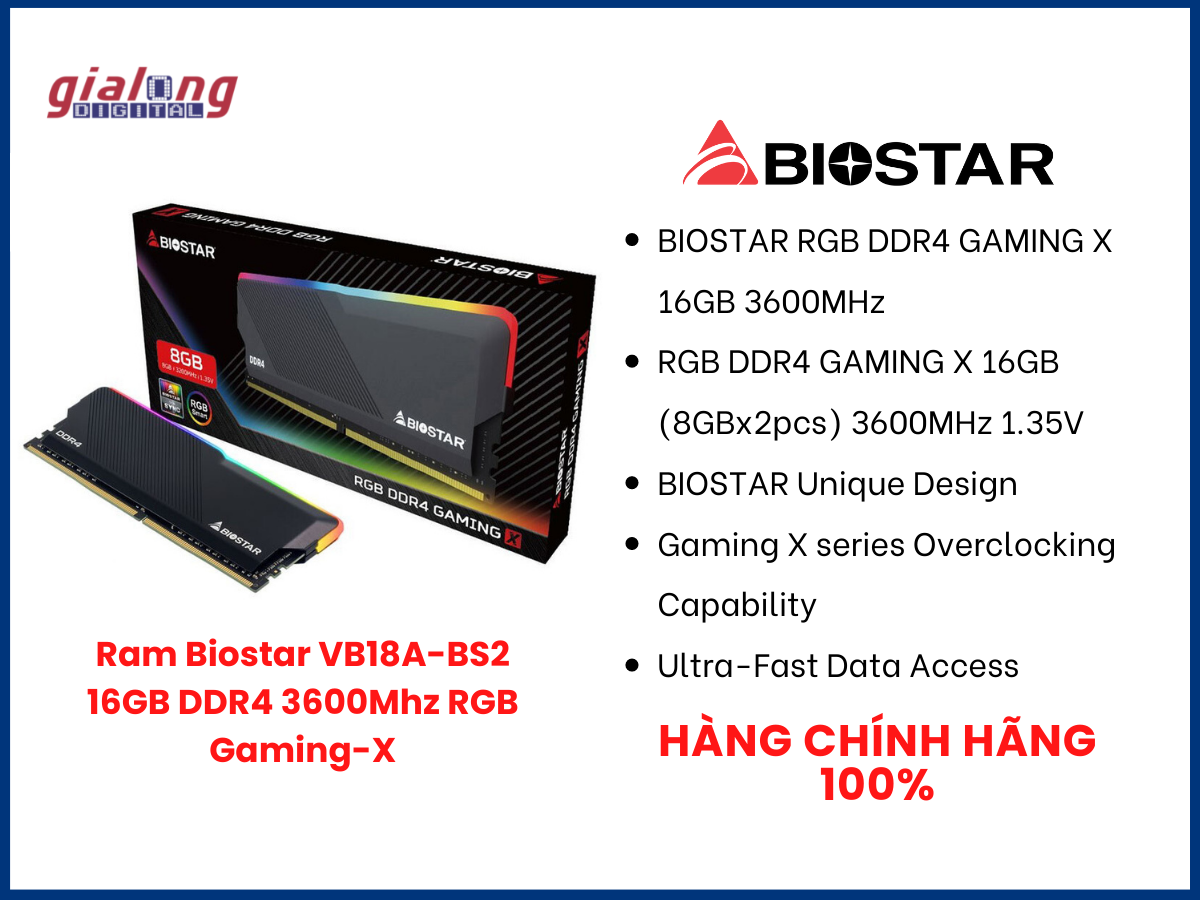 Ram Biostar VB18A-BS2 16GB DDR4 3600Mhz RGB Gaming-X - Hàng chính hãng