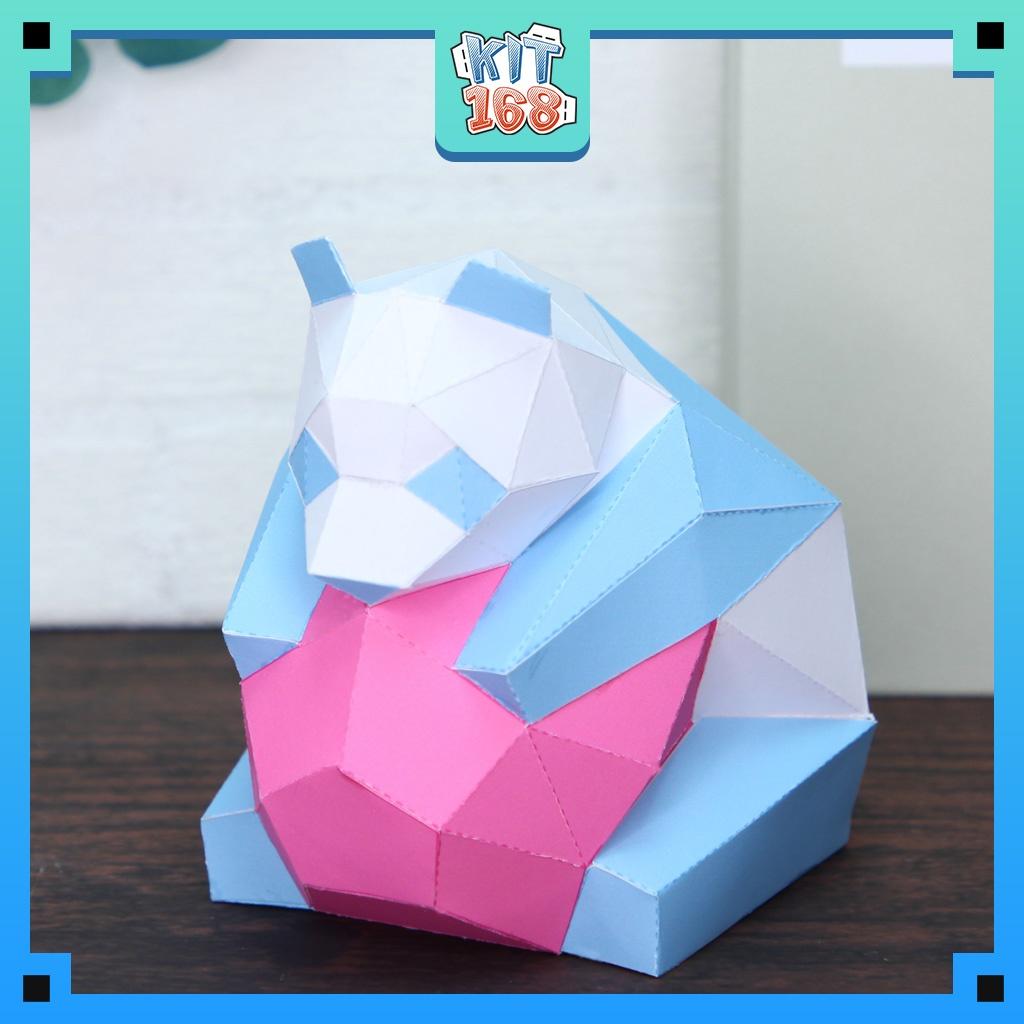 Mô hình giấy động vật Polygon Panda màu xanh lam