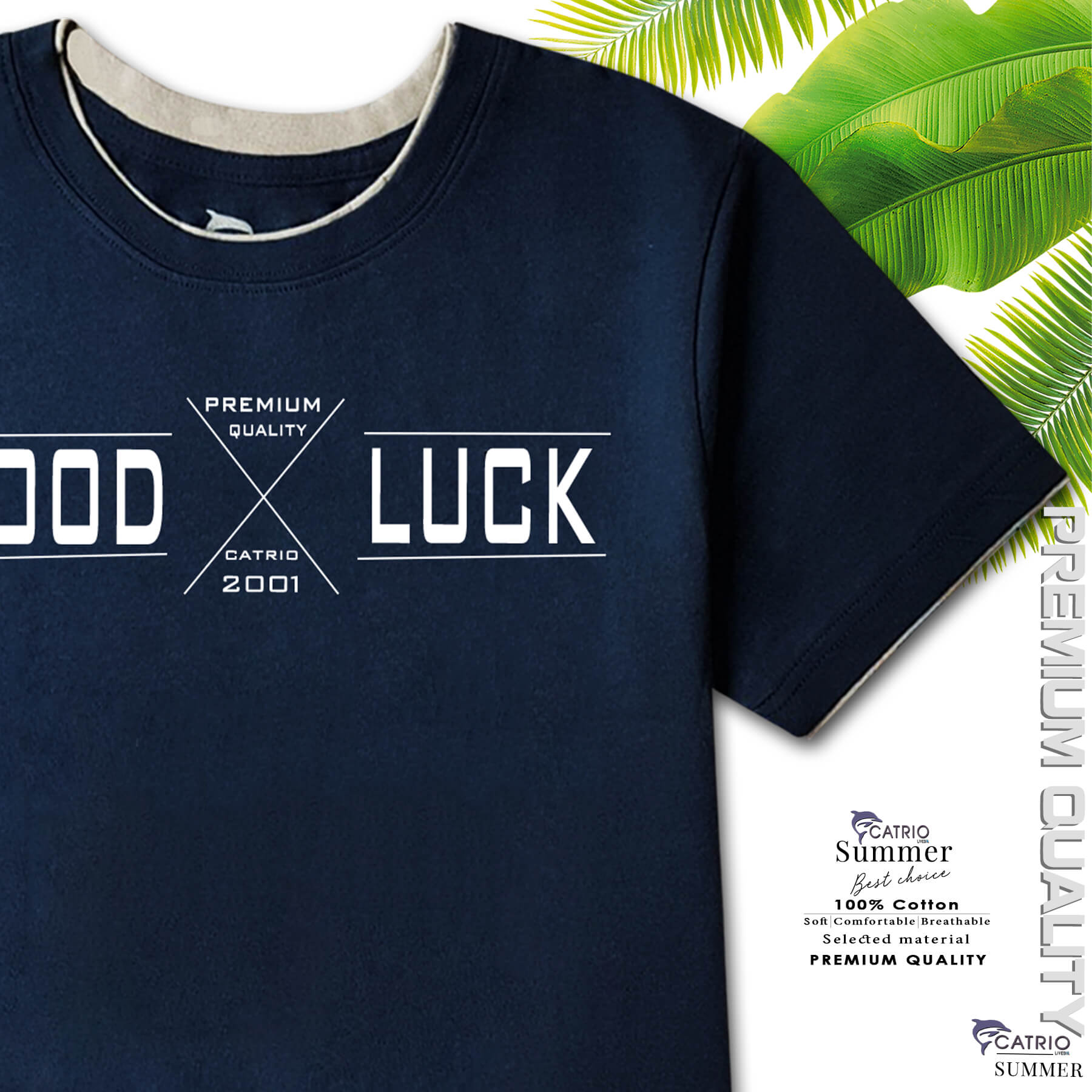 ÁO THUN BÉ TRAI NGẮN TAY CATRIO in GOODLUCK là áo phông trẻ em từ 9T..18 tuổi màu NAVY