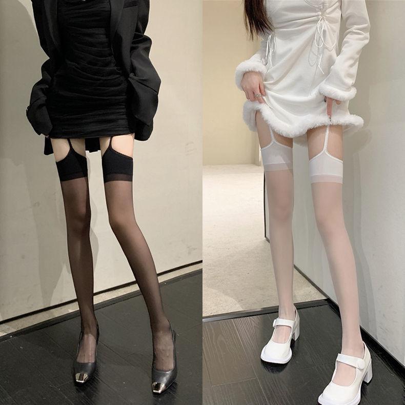 Tất đùi ren phối dây, tất đùi liền đai eo bản lưng chống tụt, s.e.x.y sangchảnh, phối được nhiều phong cách Nữ Women Đen
