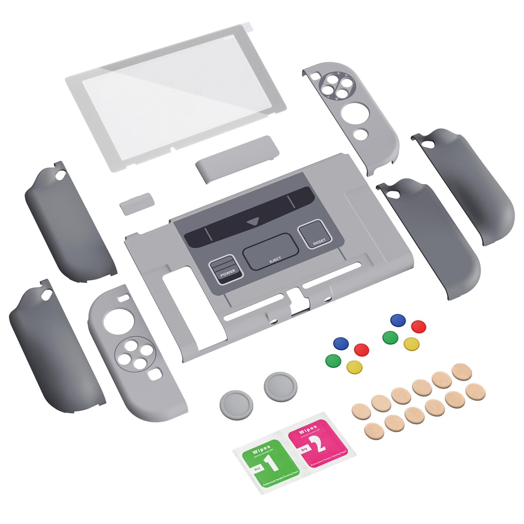 PlayVital AlterGrips SFC SNES Vỏ bọc công thái học cổ điển theo phong cách châu Âu Vỏ bảo vệ có thể gắn được cho Nintendo Switch có kẹp ngón tay cái Màu: Xám