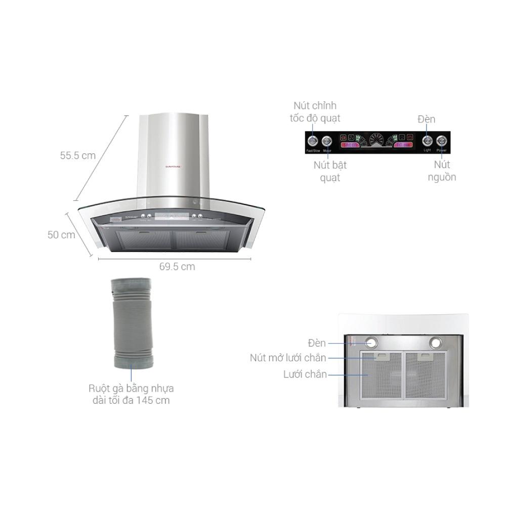 Combo Bếp đôi điện từ hồng ngoại Sunhouse MAMA MMB9100VN + Máy hút mùi kính cong Sunhouse SHB6626, Hàng chính hãng - Bảo hành tại nhà