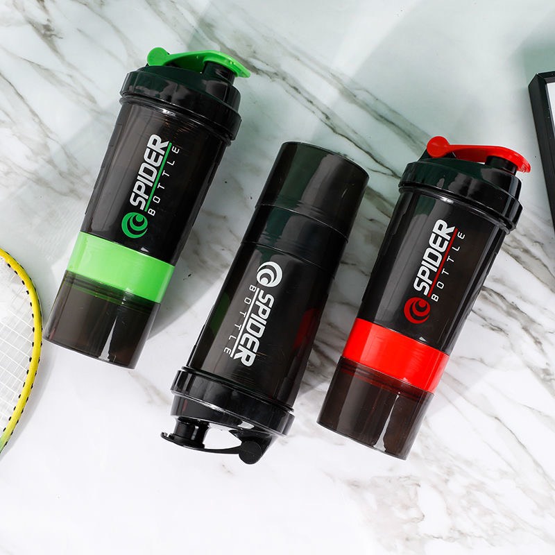 Bình Lắc 3 Ngăn Spider Bottle Dành Cho Gymer, Thể Thao Có Lò Xo Lắc Inox