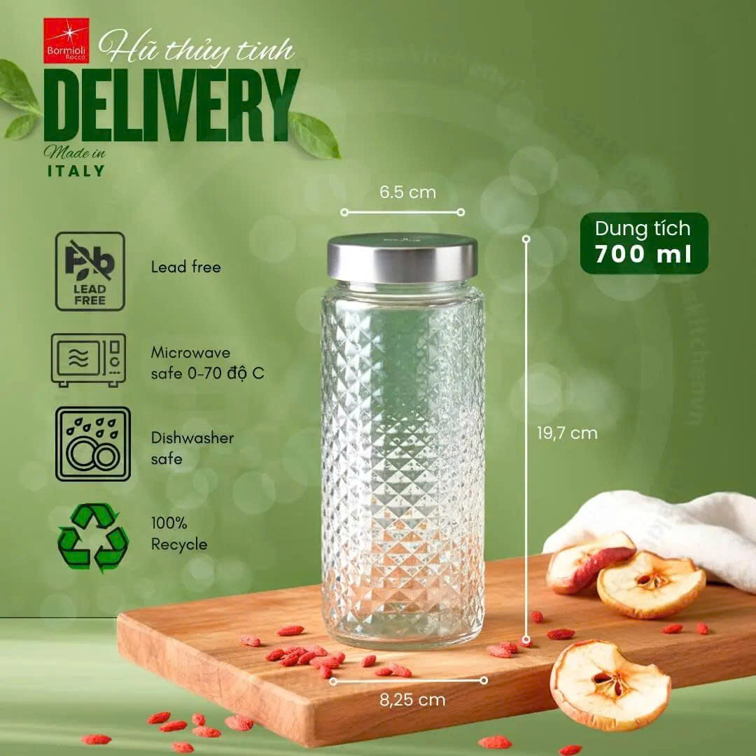 Hũ thủy tinh nắp vặn Delivery 700ml - Bormioli Rocco - Italy