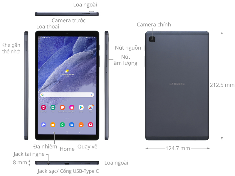 Máy tính bảng Samsung Galaxy Tab A7 Lite (3GB/32GB) - Hàng chính hãng - Màn hình 8.7inch TFT LCD, Camera sau 8MP - Bảo Hành 12 Tháng