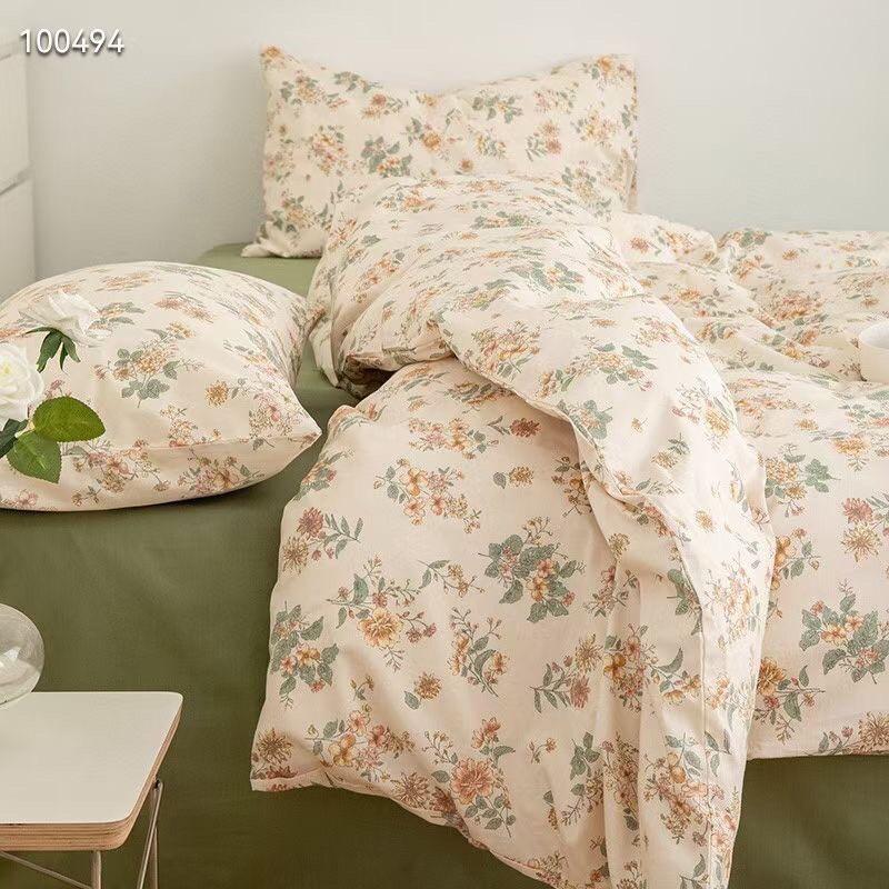 Bộ Chăn Ga Gối Cotton Living 100%cotton Hàng Nhập Khẩu Cao Cấp 4 Món Hoa Nhí Vintage