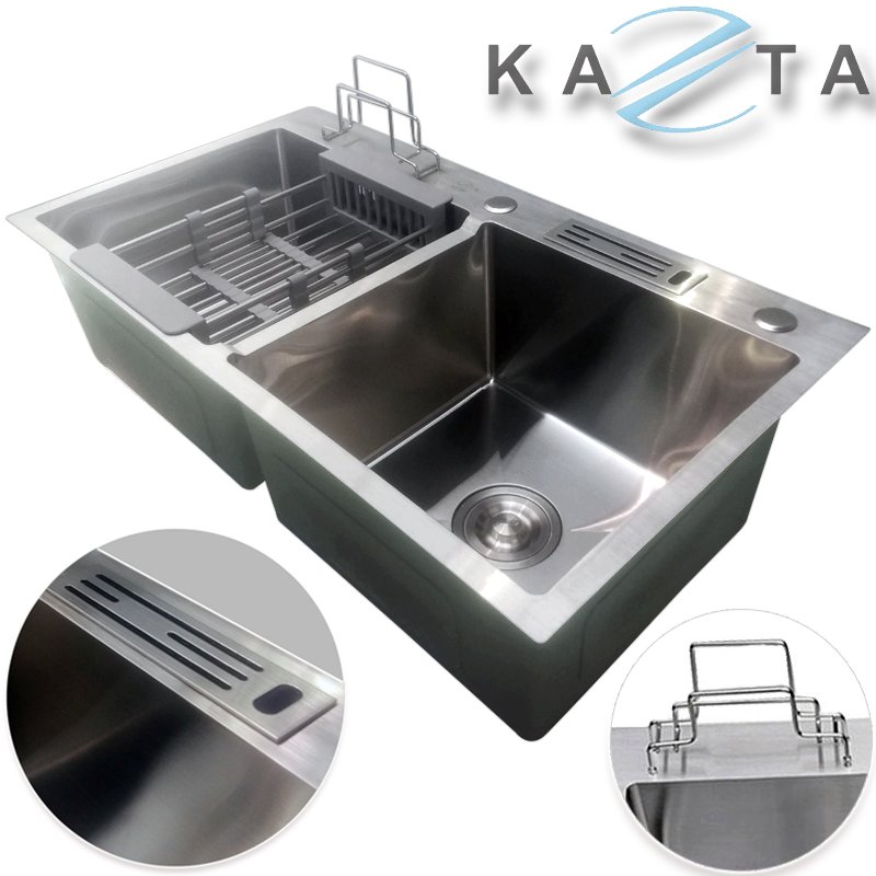 Combo chậu rửa bát cao cấp KAZTA KZ-CB8245KR inox SUS304 vòi dây rút kèm rổ đa năng tiện dụng