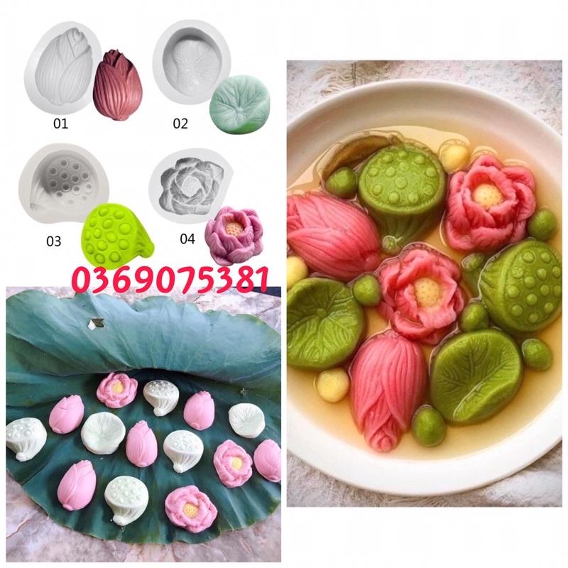 Set 4 Khuôn silicon hình hoa lá sen làm bánh trôi bánh trung thu/thạch rau câu / hoa nổi hình bông sen lá sen đẹp