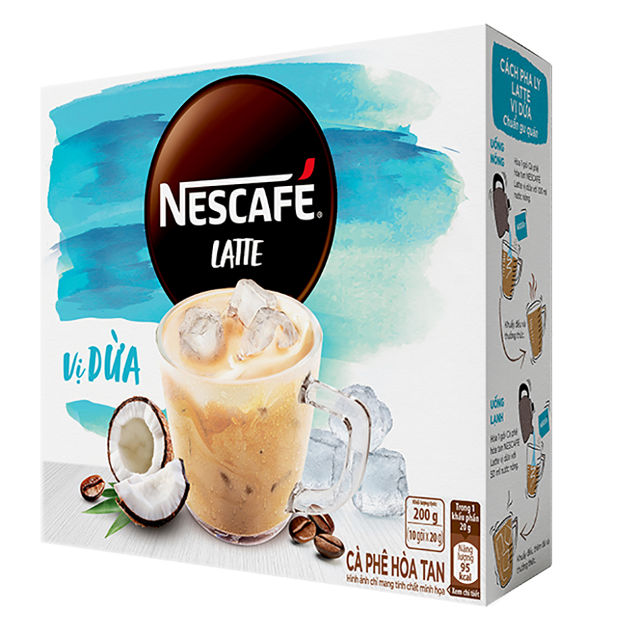 Hình ảnh Cà phê hòa tan NESCAFÉ Latte VỊ DỪA (hộp 10 gói x 20g)