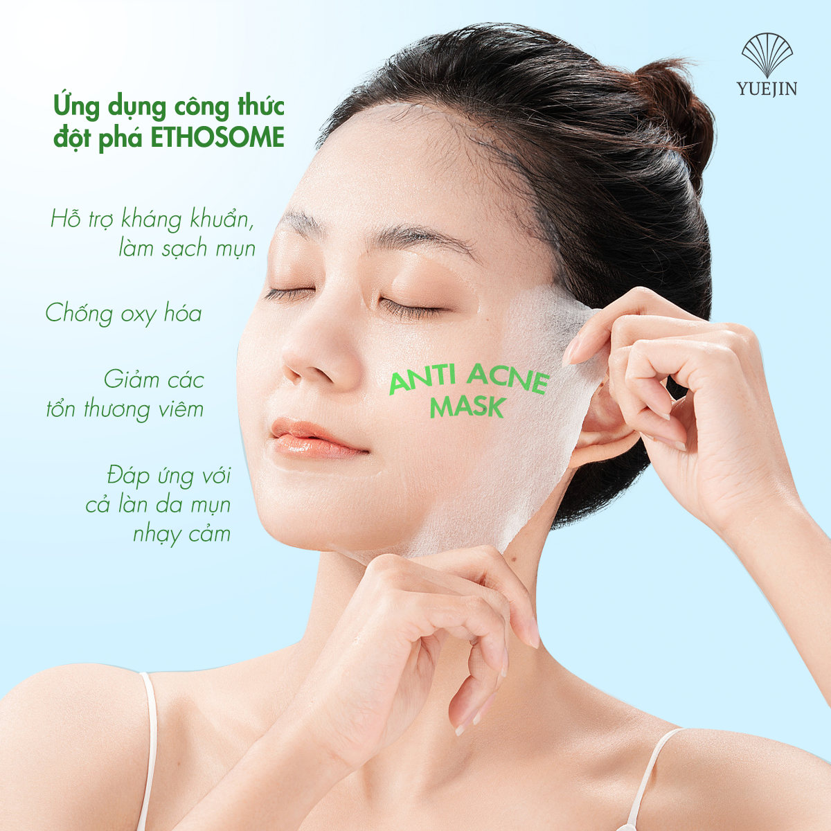 Mặt nạ giảm mụn Anti Acne Mask Yuejin, kháng viêm, giảm sưng, giảm mụn hiệu quả (Lẻ 1 miếng)