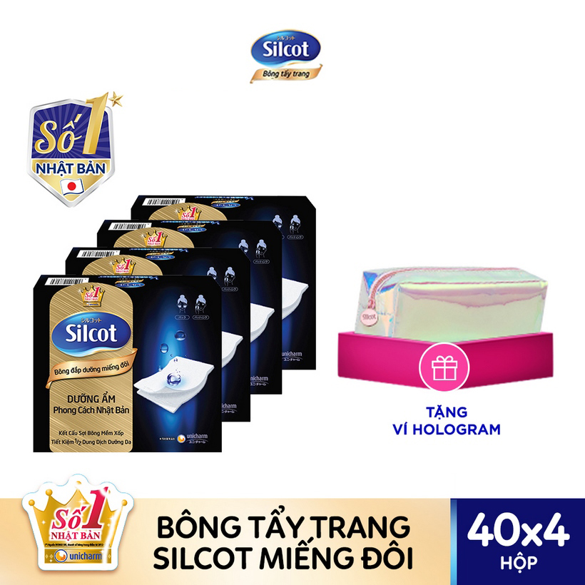 [Tặng Ví Hologram Silcot] Bộ 4 Hộp Silcot Bông Đắp Dưỡng Miếng Đôi (40 Miếng/Hộp)