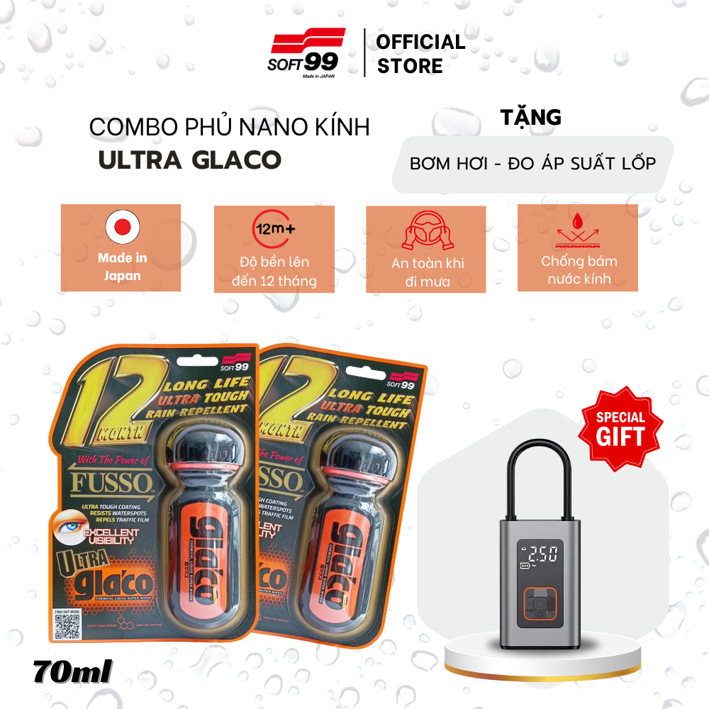 Phủ nano kính, chống bám nước trên kính ô tô Soft99 Ultra Glaco G-19 70ml, độ bền 12 tháng - Phủ nano 6-12 tháng G-19