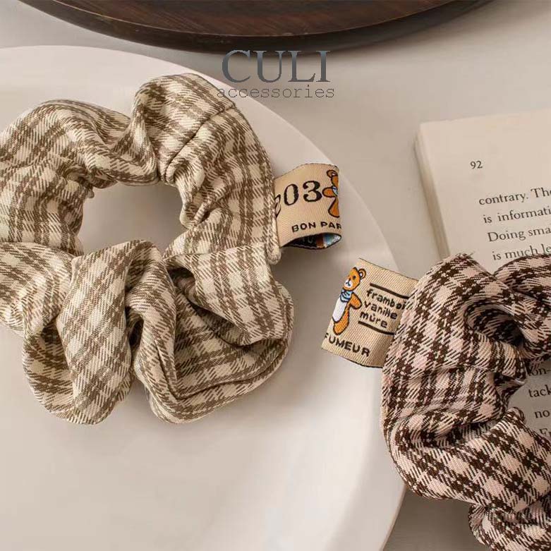 Dây cột tóc, cột tóc vải Scrunchies kẻ caro phong cách Vintage - Culi accessories