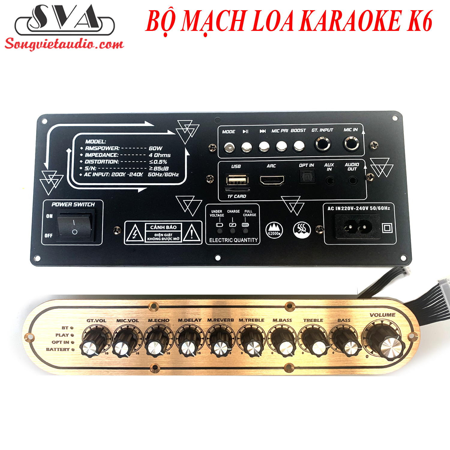 BỘ MẠCH LOA KÉO XÁCH TAY K6 CÓ REVERB - 60W