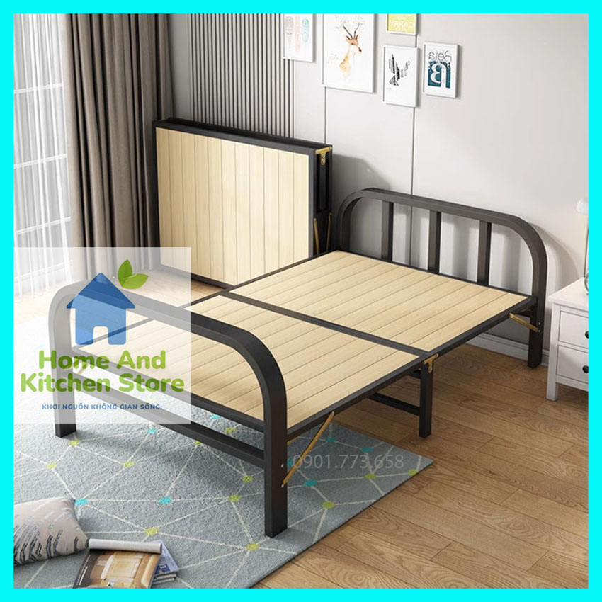 Giường sắt xếp gọn kích thước 70cm, 1m, 1m2 dài 198cm KÈM DÁT GỖ - giường gấp gọn khung kim loại siêu nhẹ di chuyển dễ dàng, giường đơn gấp đôi, giường gâp gọn thông minh