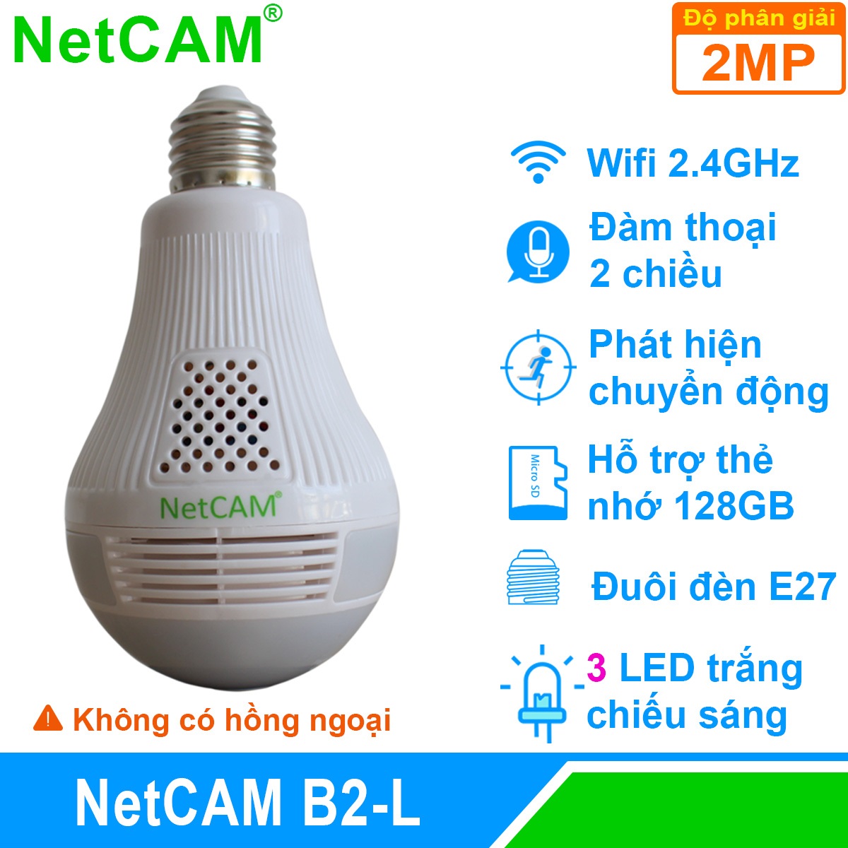 Camera IP WiFi Quan Sát Toàn Cảnh 360 độ NetCAM B2L, Độ phân giải 1080P, Đàm thoại 2 chiều - Hàng Chính Hãng