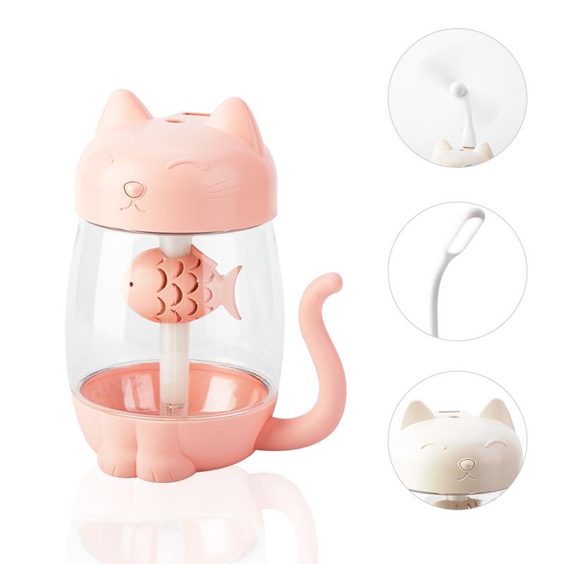 3 In1 350ML USB Mèo Máy Tạo Độ Ẩm Không Khí Siêu Âm-Sương Đáng Yêu Mini Humidificador Có Đèn LED Mini USB quạt Văn Phòng Nhà