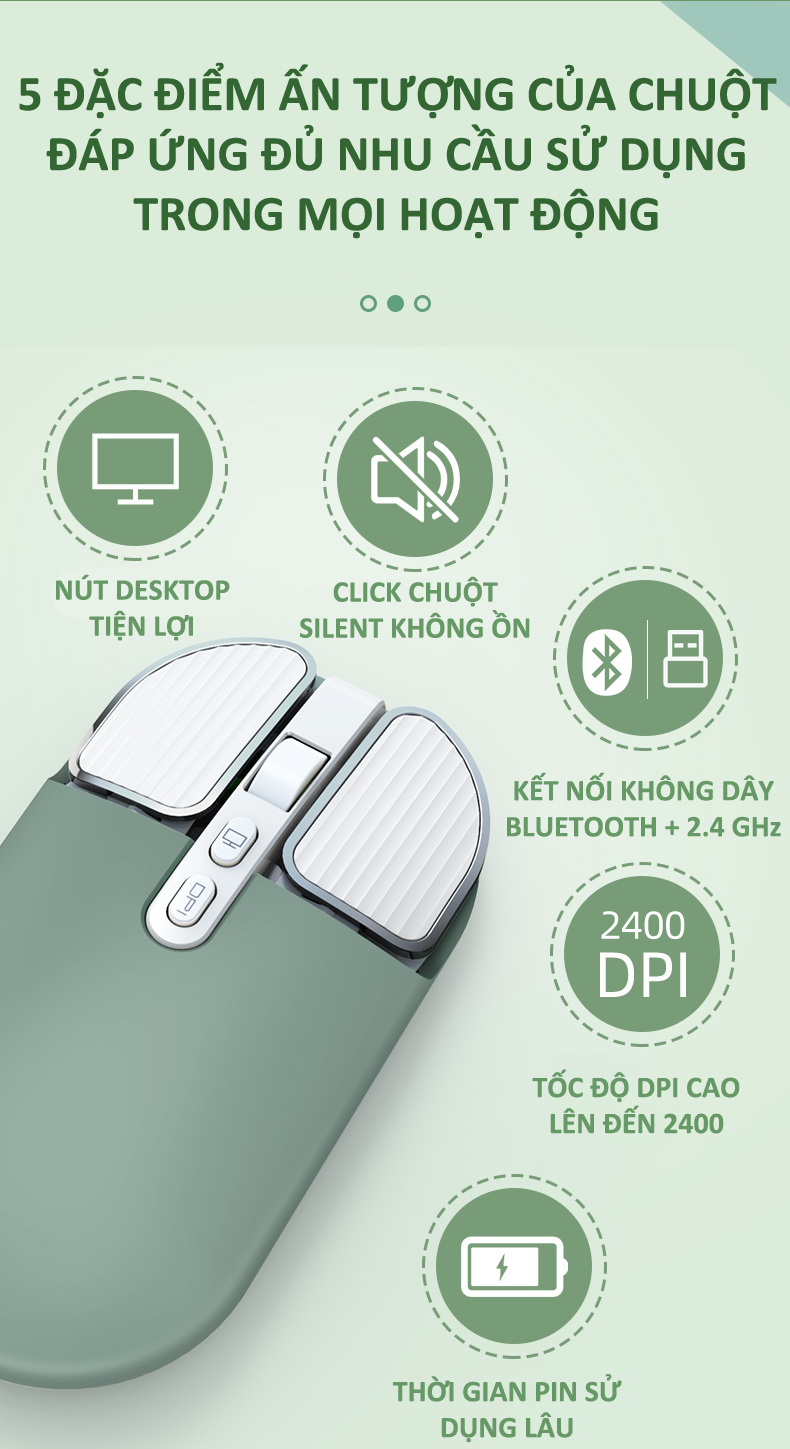 Chuột không dây FMOUSE M203 sạc pin siêu mỏng kết nối bluetooth và chip USB 2.4GHz dùng cho pc, laptop, tivi, điện thoại - Hàng Chính Hãng