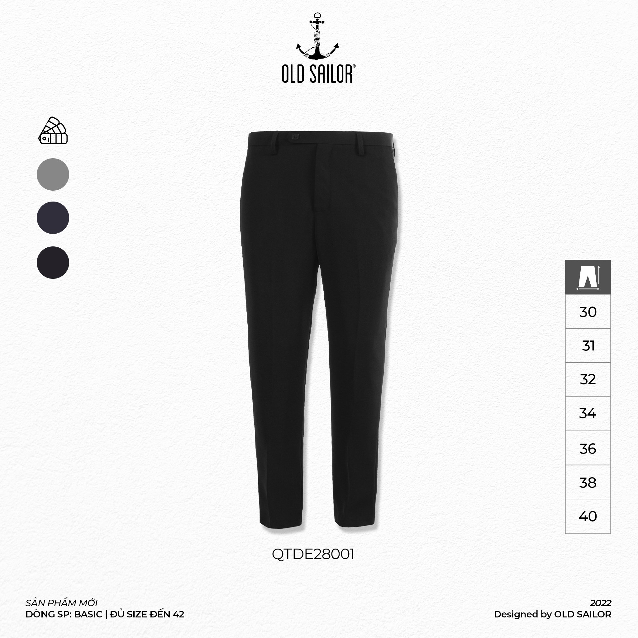 Quần tây nam Old Sailor - OSL PANT - BLACK - 28001 - Big size upto 38