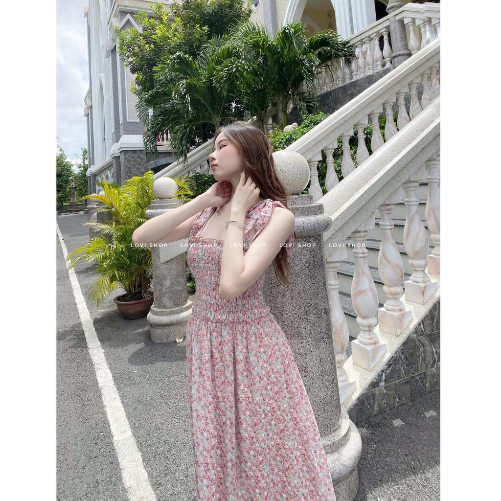 Váy đầm maxi voan hoa 2 dây hoa nhí thiết kế tiểu thư vintage Lovi