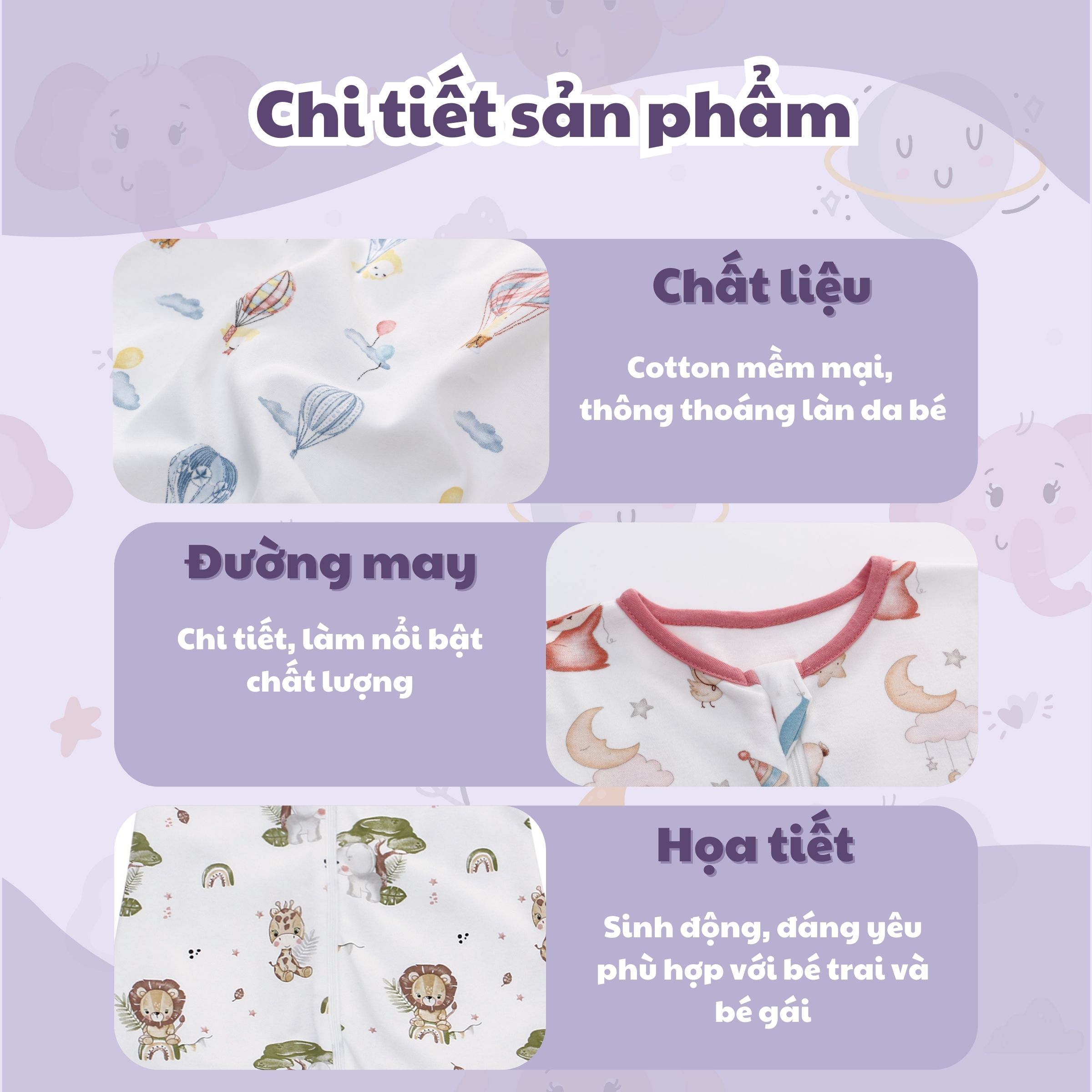 Túi ngủ quần chất liệu Cotton bản cải tiến mới co giãn tốt, thoải mái, hạn chế giật mình cho bé khi ngủ_Miracle Baby