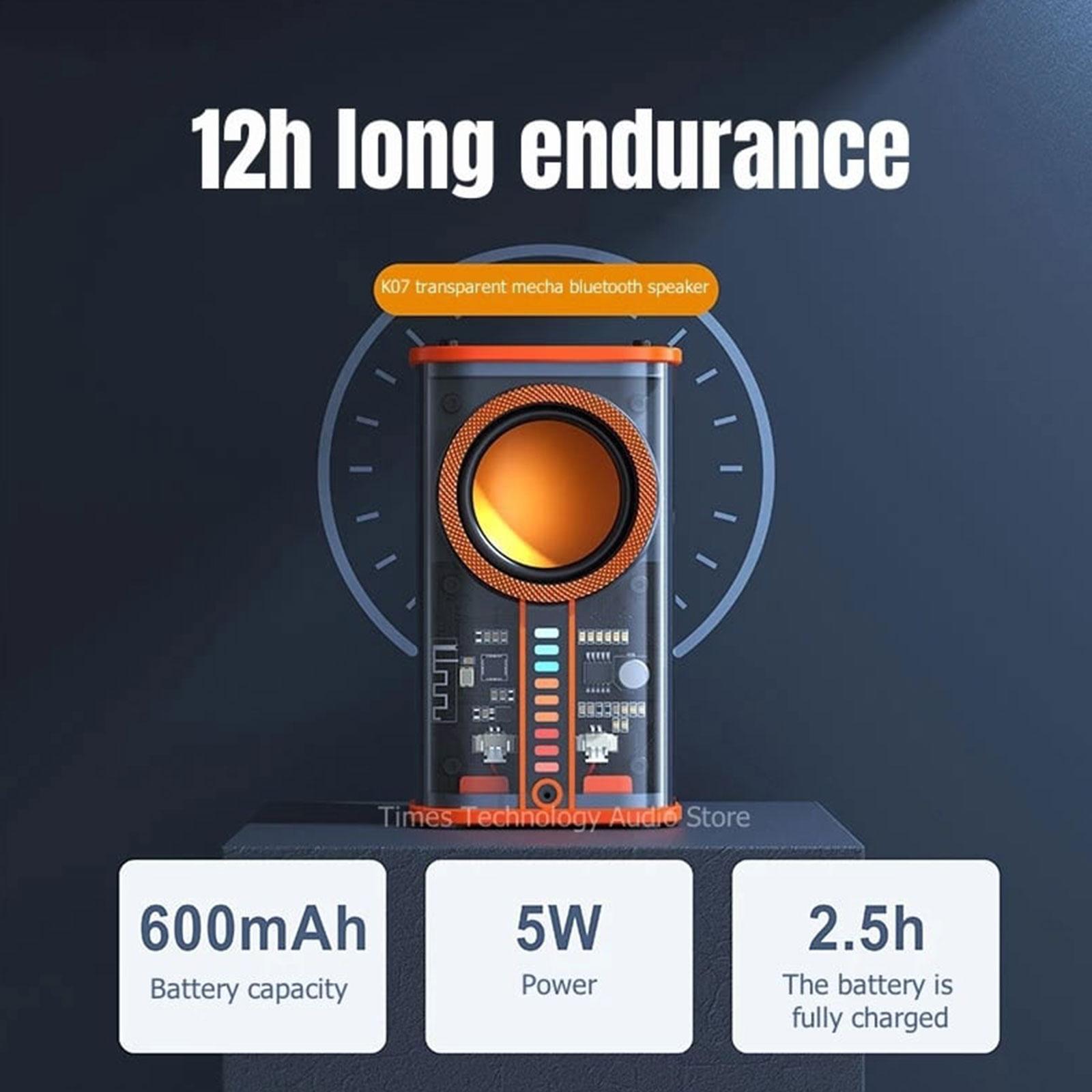 K07 Mecha Music Loa Bass Trong Suốt Không Dây 600MAh TWS Loa Tích Hợp MIC Âm Thanh Ánh Sáng Nhịp Điệu Cho Đảng