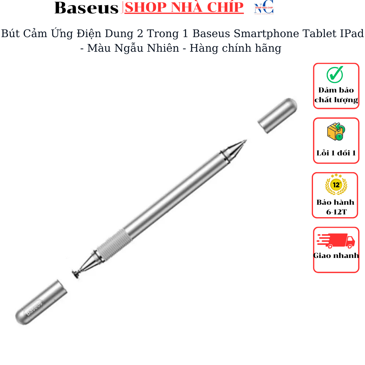 Bút Cảm Ứng Điện Dung 2 Trong 1 Baseus Smartphone Tablet Ipad - Màu Ngẫu Nhiên - Hàng Chính Hãng