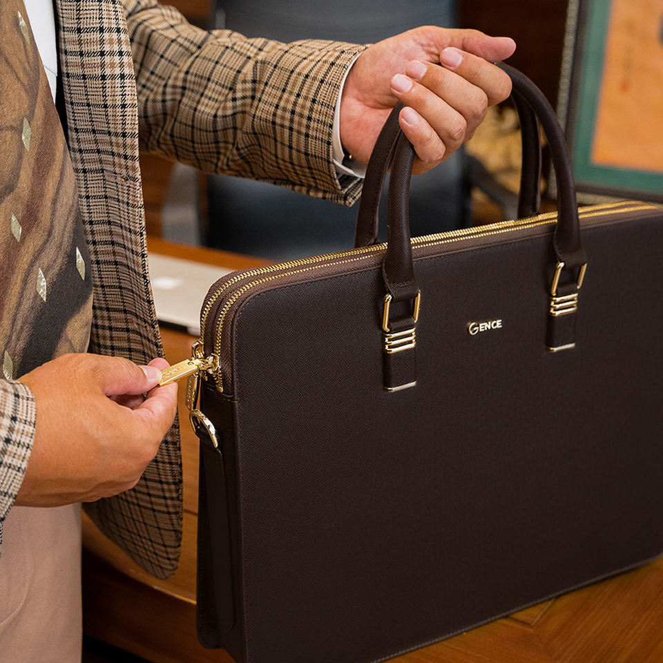 Cặp Da Công Sở Túi Xách Nam Chính Hãng GENCE CDX19 Da Bò Cao Cấp Màu Nâu