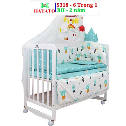 Nôi Cho Bé S318 Hatato BH-2năm dùng cho bé từ 0-4 tuổi 6 chức năng có thể làm nôi cho trẻ sơ sinh và quây cũi cho bé