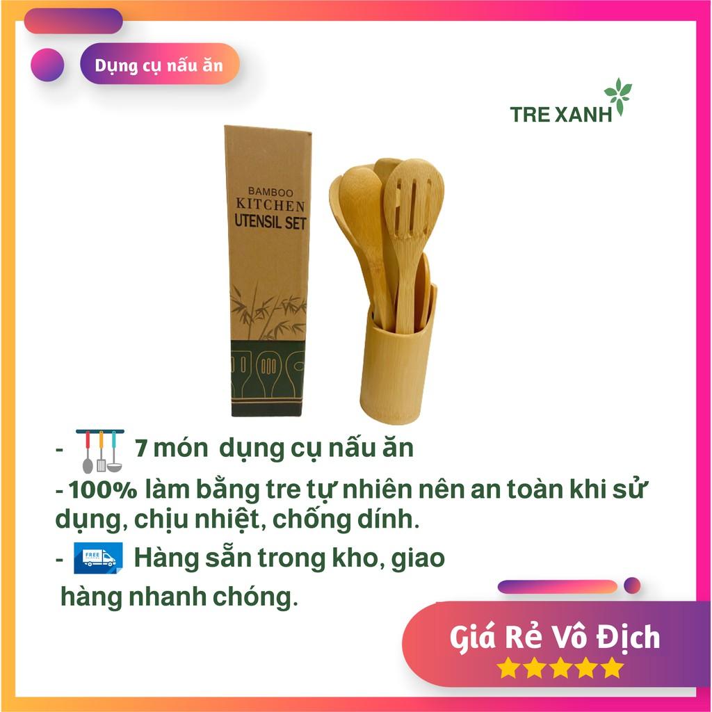 Dụng cụ nấu ăn set 7 món dụng cụ nhà bếp bằng tre an toàn, tiện lợi dùng trong nhà bếp