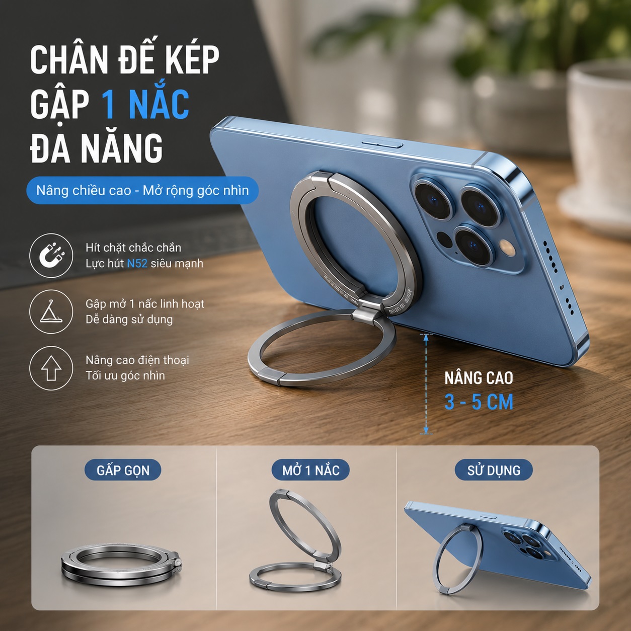 Giá đỡ vòng Ring Stand từ tính Magnetic N52 cho điện thoại iPhone 18 17 16 15 14 13 12 Hiệu HOTCASE Finger Ring - Kiêm Chân Đế Gập 180° – Xỏ Ngón Chống Rơi – Dựng Dọc Ngang – Siêu Mỏng - Hàng nhập khẩu