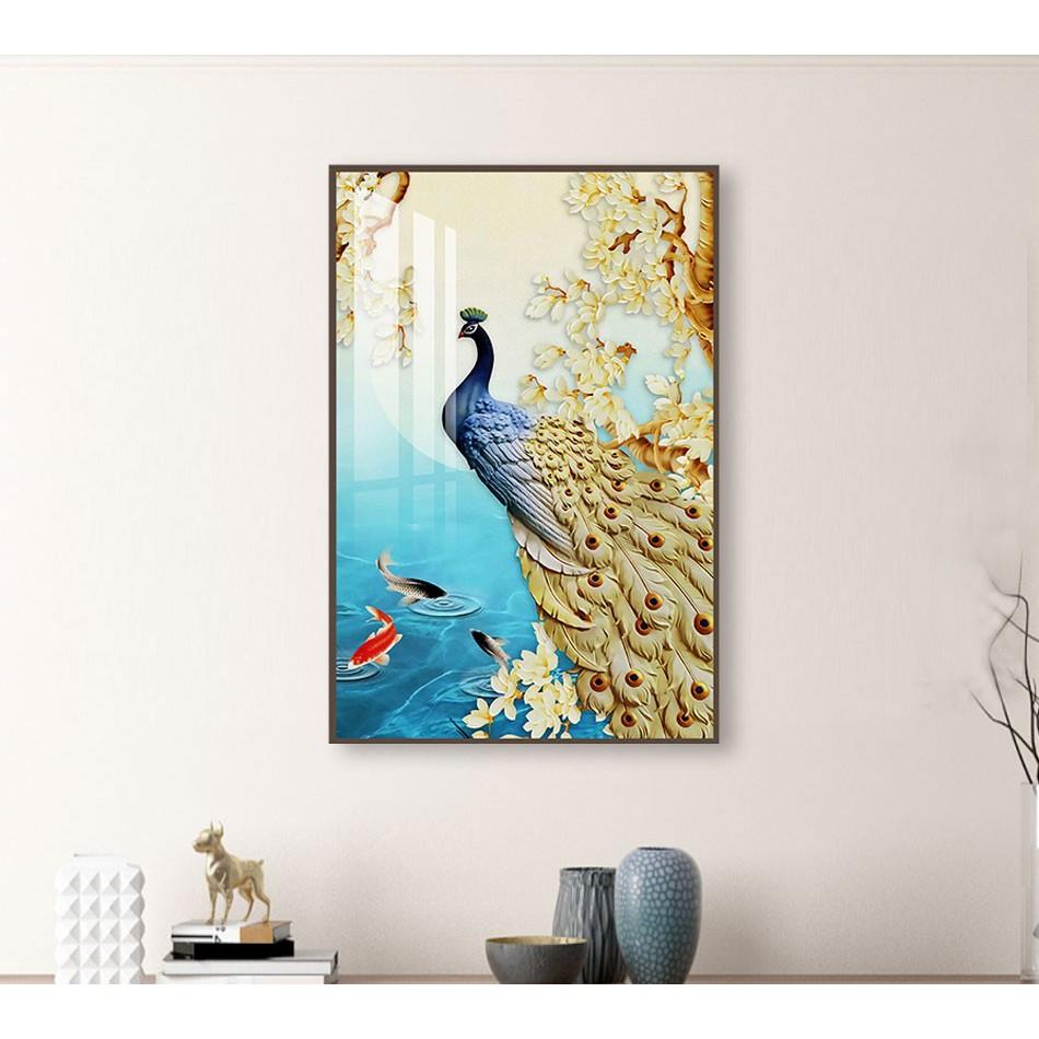 Tranh treo tường phong thủy trang trí nội thất hình chim công đủ màu