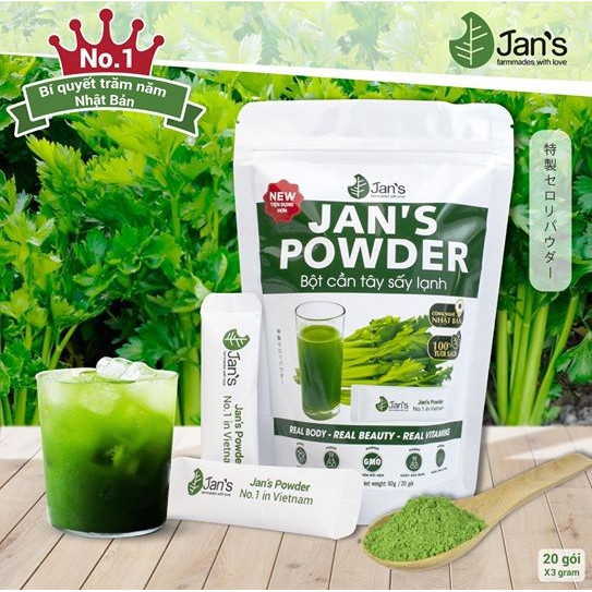 Bột Cần Tây Sấy Lạnh Jan's mới 60g gồm 20 gói tiện dụng