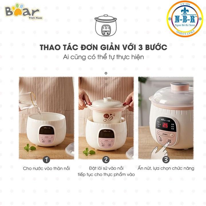 Nồi nấu cháo, Ninh, Hầm, Hấp cách thủy BEAR 4 IN 1 - HÀNG CHÍNH HÃNG