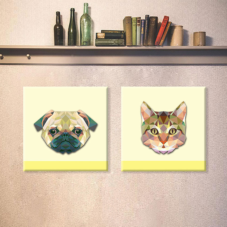 Bộ 2 Tranh Canvas Cat And Dog - W109