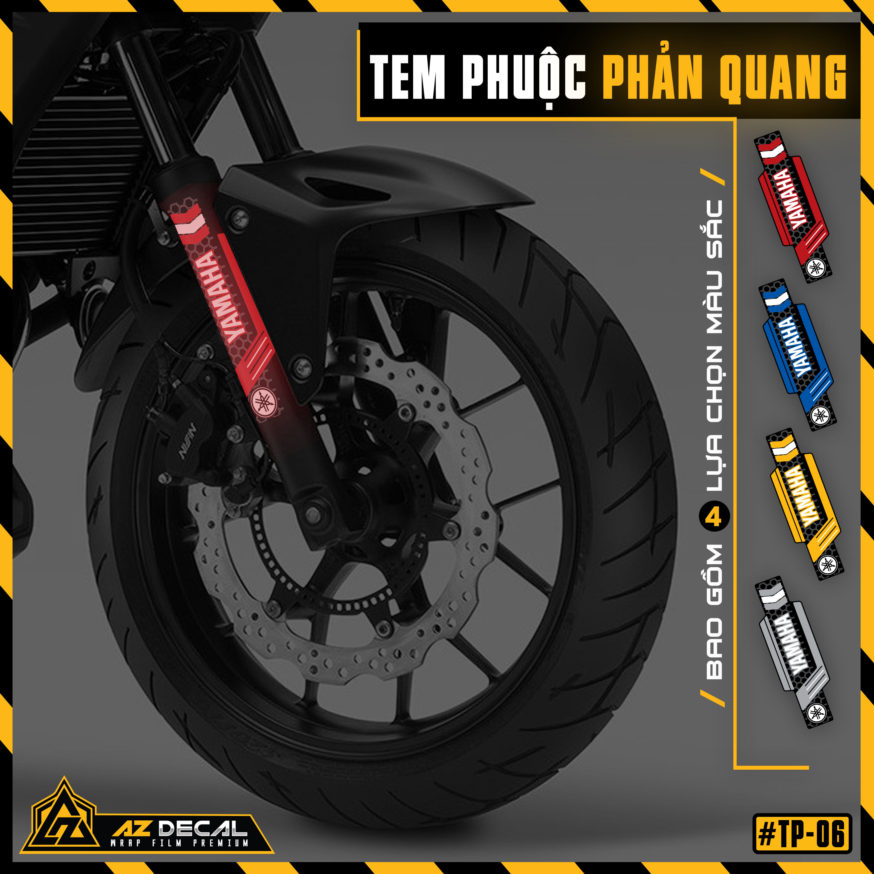 Tem Phuộc Trước Xe Máy, Xe Mô Tô Yamaha | TP06 | Decal Phản Quang Chống Nước, Chống Phai Màu - Xanh - Phản Quang