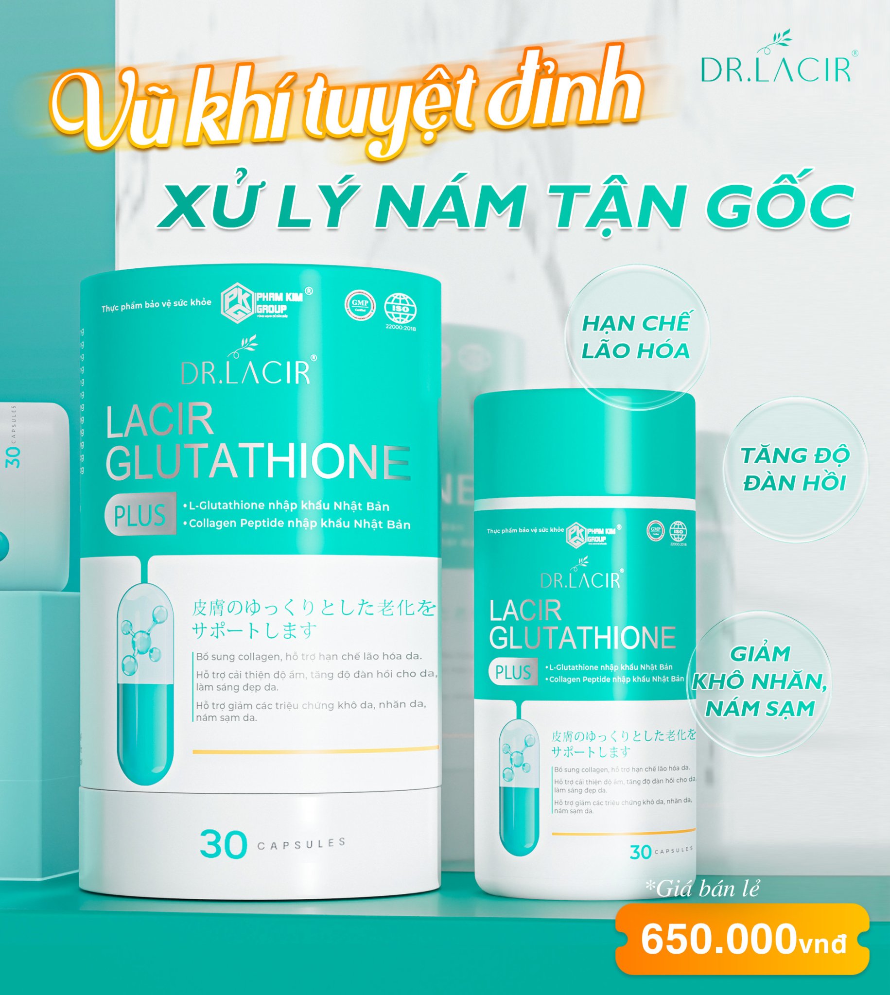 Viên uống Nám Lacir Glutathione Plus Dr.lacir, Trắng Da Mờ Nám (Chính Hãng Dr Lacir)